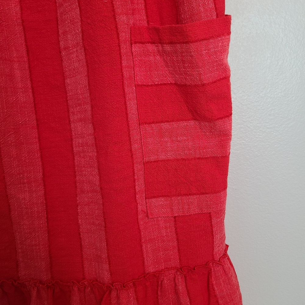 Anthropologie Maeve Red Stripe Tonal Tank Square Neck Midi Dress Patch Pockets - Picture 6 of 16